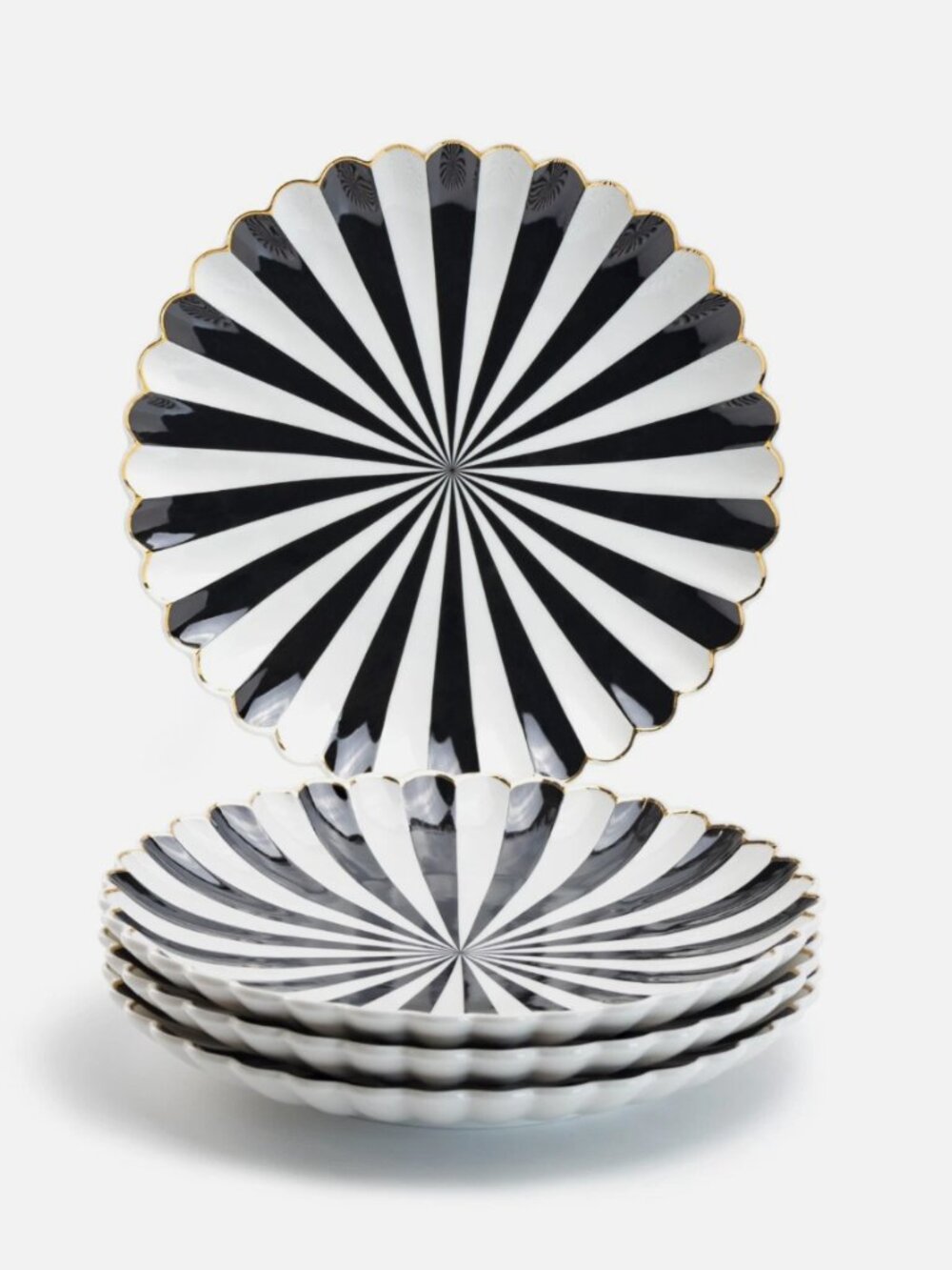 Grace's Teaware Fine Porcelain Scalloped Black White Halloween Salad Plates 4